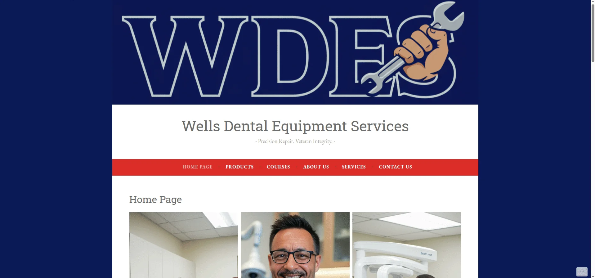 Website preview for Wells Dental Equipment Services, showing its design and page layouts